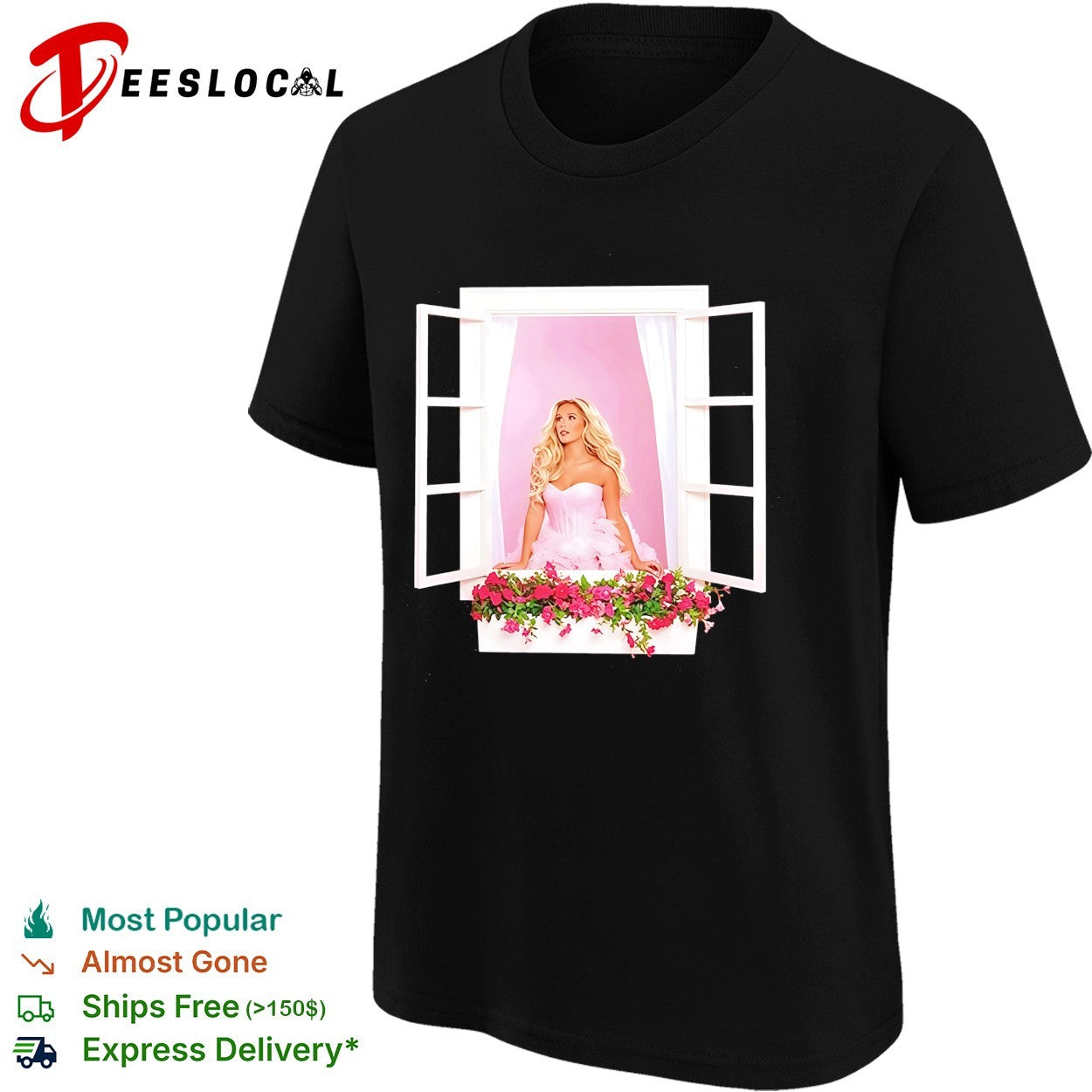 Barbie Movie Margot Robbie Doll Window Pink Floral Custom graphic shirt