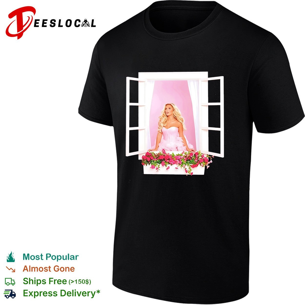 Barbie Movie Margot Robbie Doll Window Pink Floral Custom graphic shirt