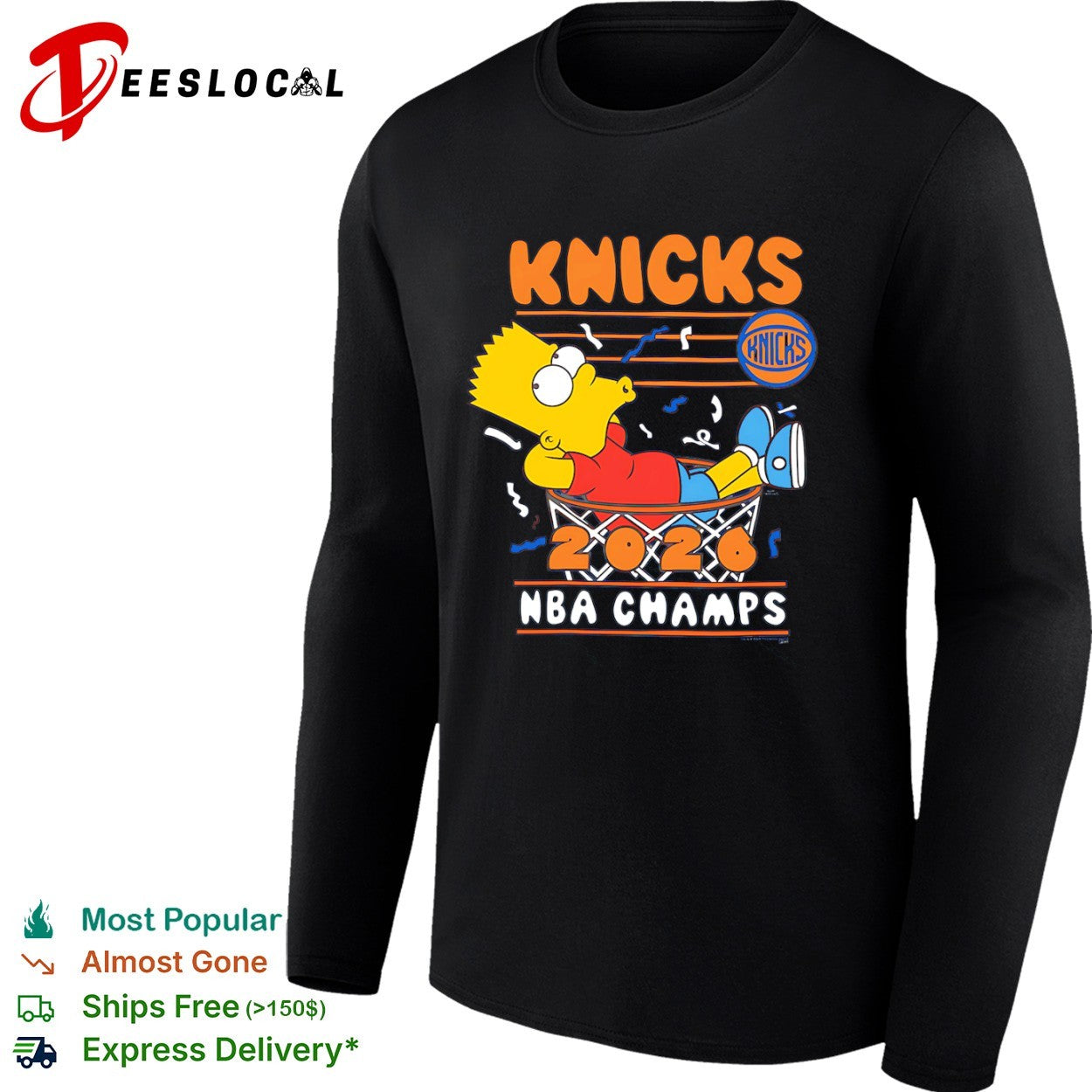 Bart x New York Knicks 2026 NBA Champs parody cartoon basketball shirt