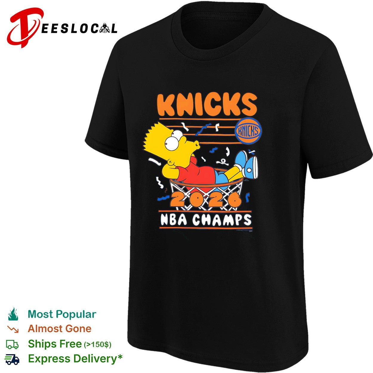 Bart x New York Knicks 2026 NBA Champs parody cartoon basketball shirt