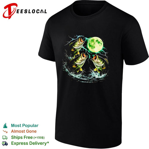 Bass jumping moonlit night full moon wildlife nature graphic shirt