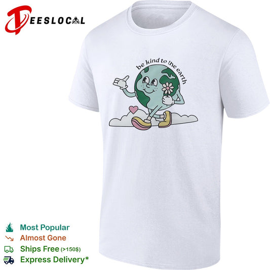 Be kind to the earth cartoon planet globe with flower heart and shoes shirt