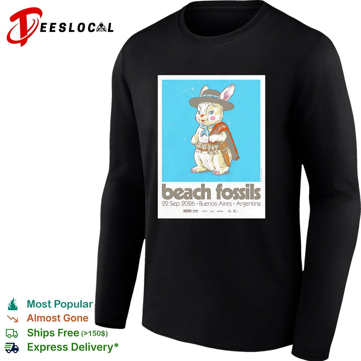 Beach Fossils tour poster rabbit in poncho Buenos Aires Argentina 2026 shirt