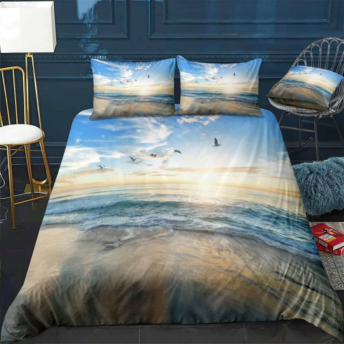 Beach Ocean with seagulls Bedding Set (Duvet Cover & Pillow Shams)