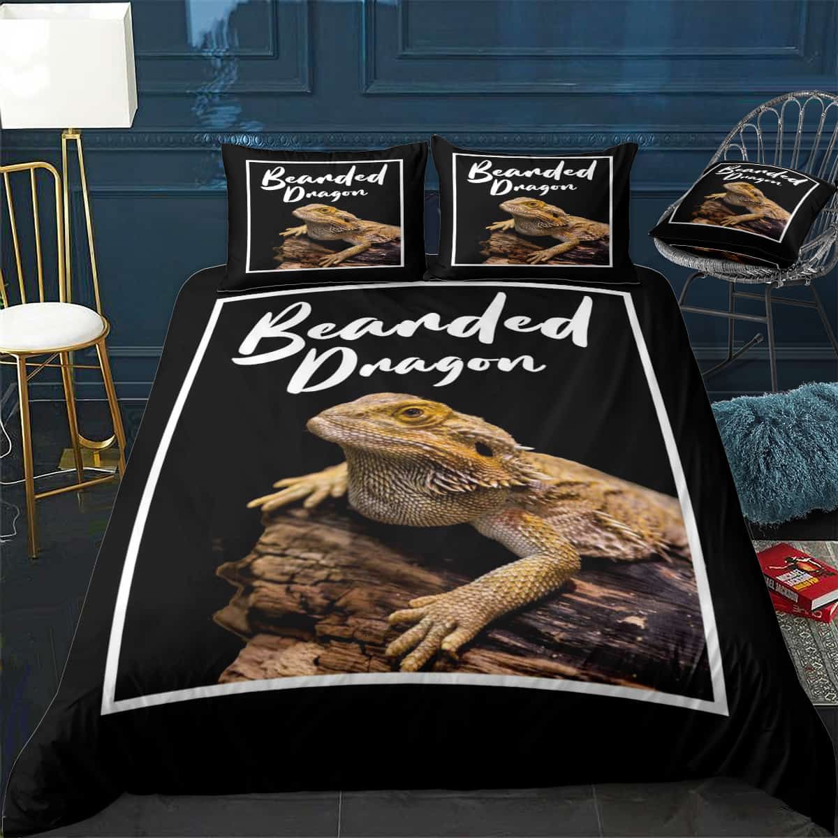 Bearded Dragon Print Bedding Set (Duvet Cover & Pillow Shams)