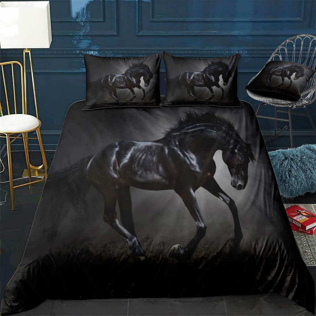 Beautiful Black Horse Bedding Set (Duvet Cover & Pillow Shams)