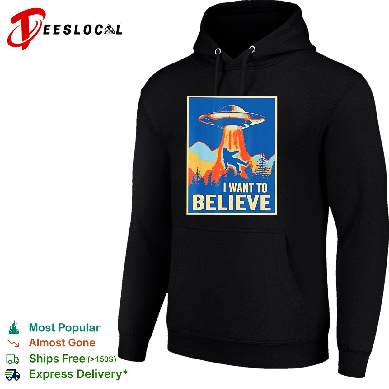 Bigfoot UFO I Want to Believe Parody Sci Fi Television Show shirt