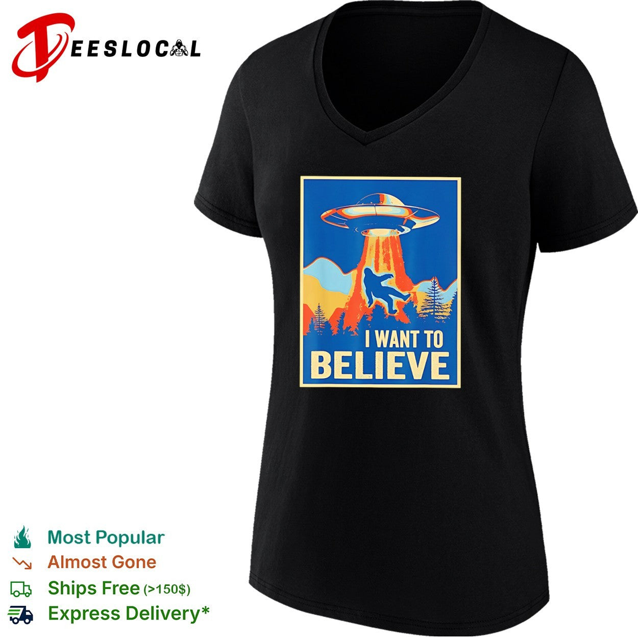 Bigfoot UFO I Want to Believe Parody Sci Fi Television Show shirt