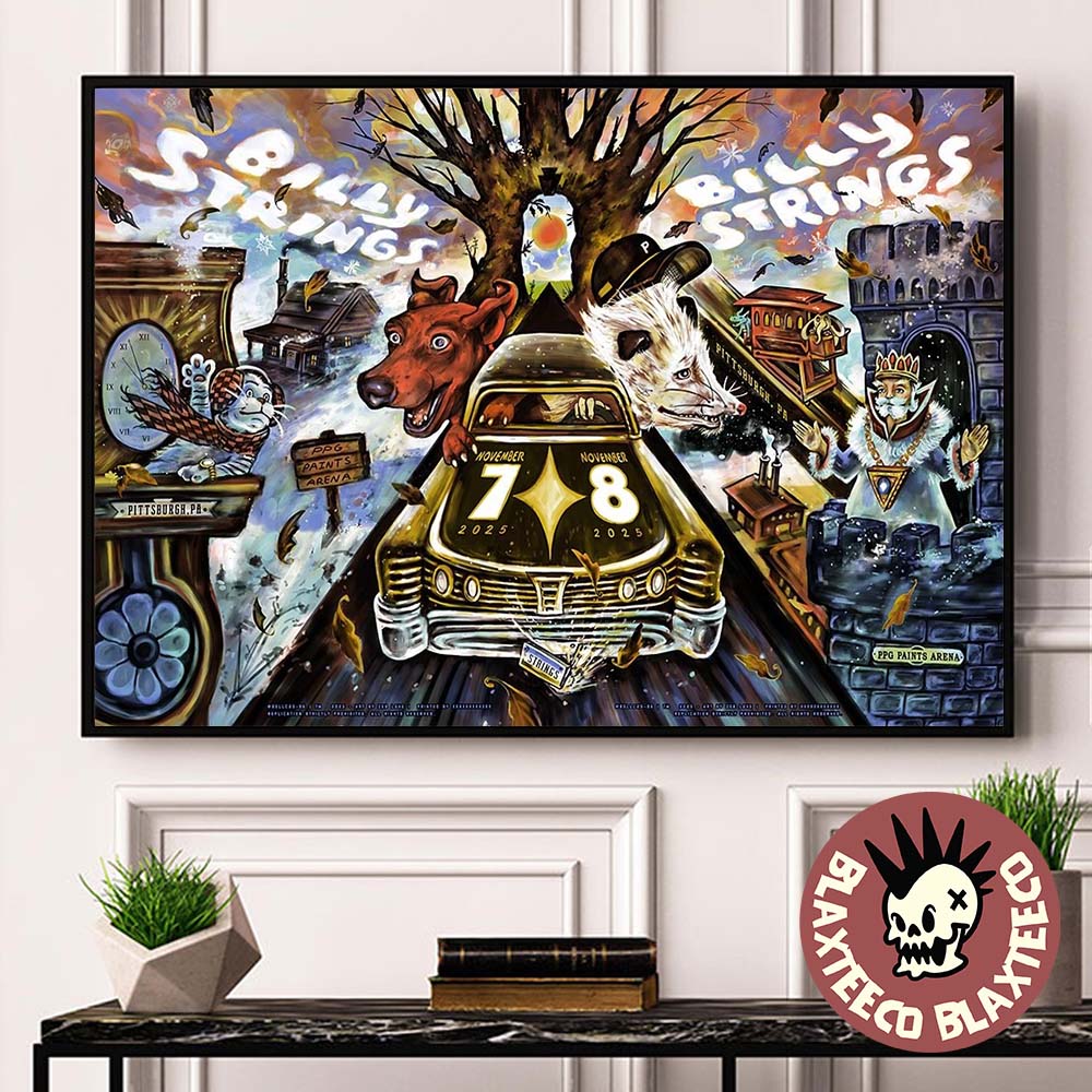 Billy Strings Pittsburgh Pennsylvania 2025 Night 1 And 2 Combined Event Poster At PPG Paints Arena On November 7 And 8 2025 Landscape Poster Canvas
