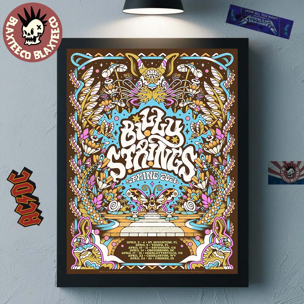 Billy Strings Spring 2026 Tour All Dates Poster Art By Tiffany Chin Home Decor Poster Canvas