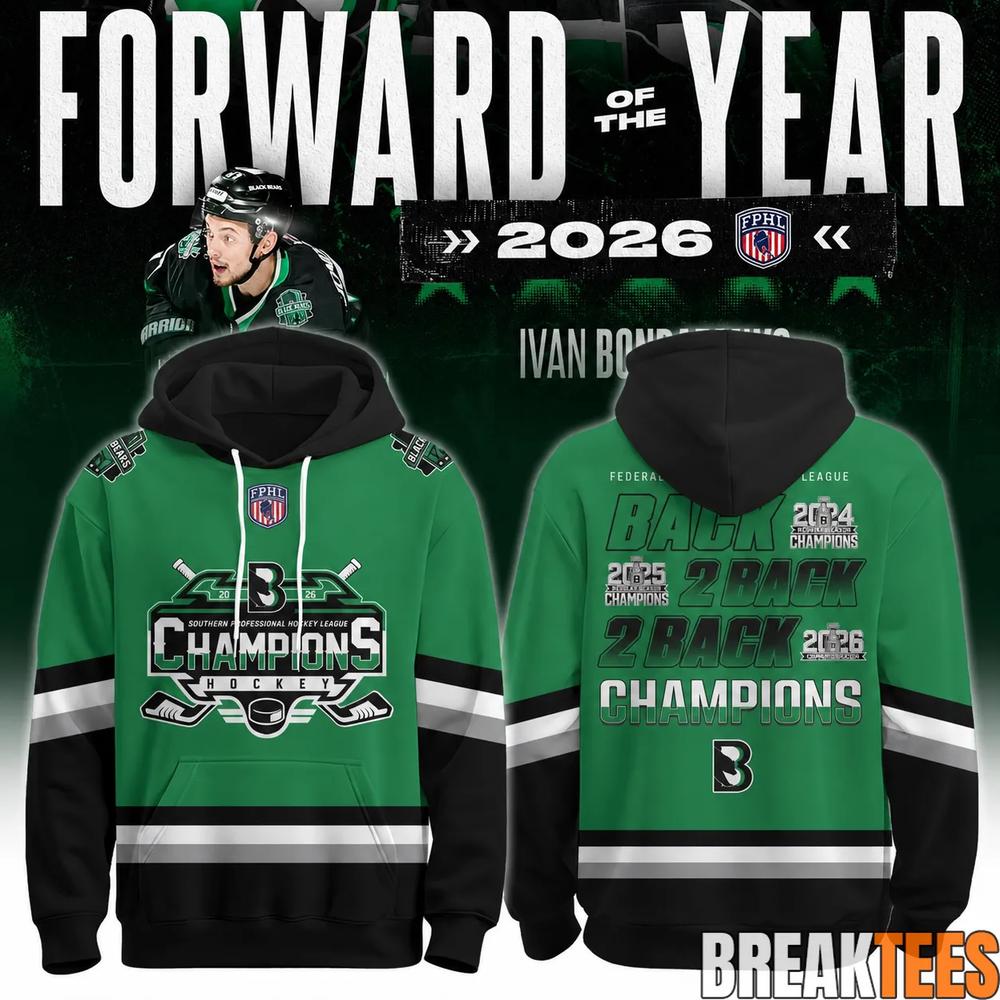 Binghamton Black Bears 2026 FPHL Champions Three-Peat Design Hoodie
