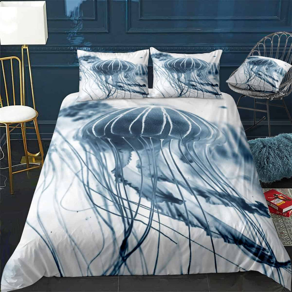 Black and white jellyfish Bedding Set (Duvet Cover & Pillow Shams)