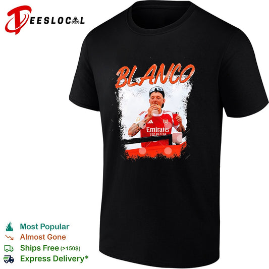 Blanco Arsenal player eating a sandwich after match candid photo graphic shirt