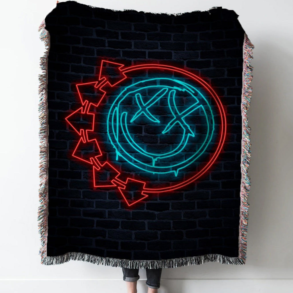 Blink 182 Neon Logo Woven Tapestry Throw Blanket with Fringe