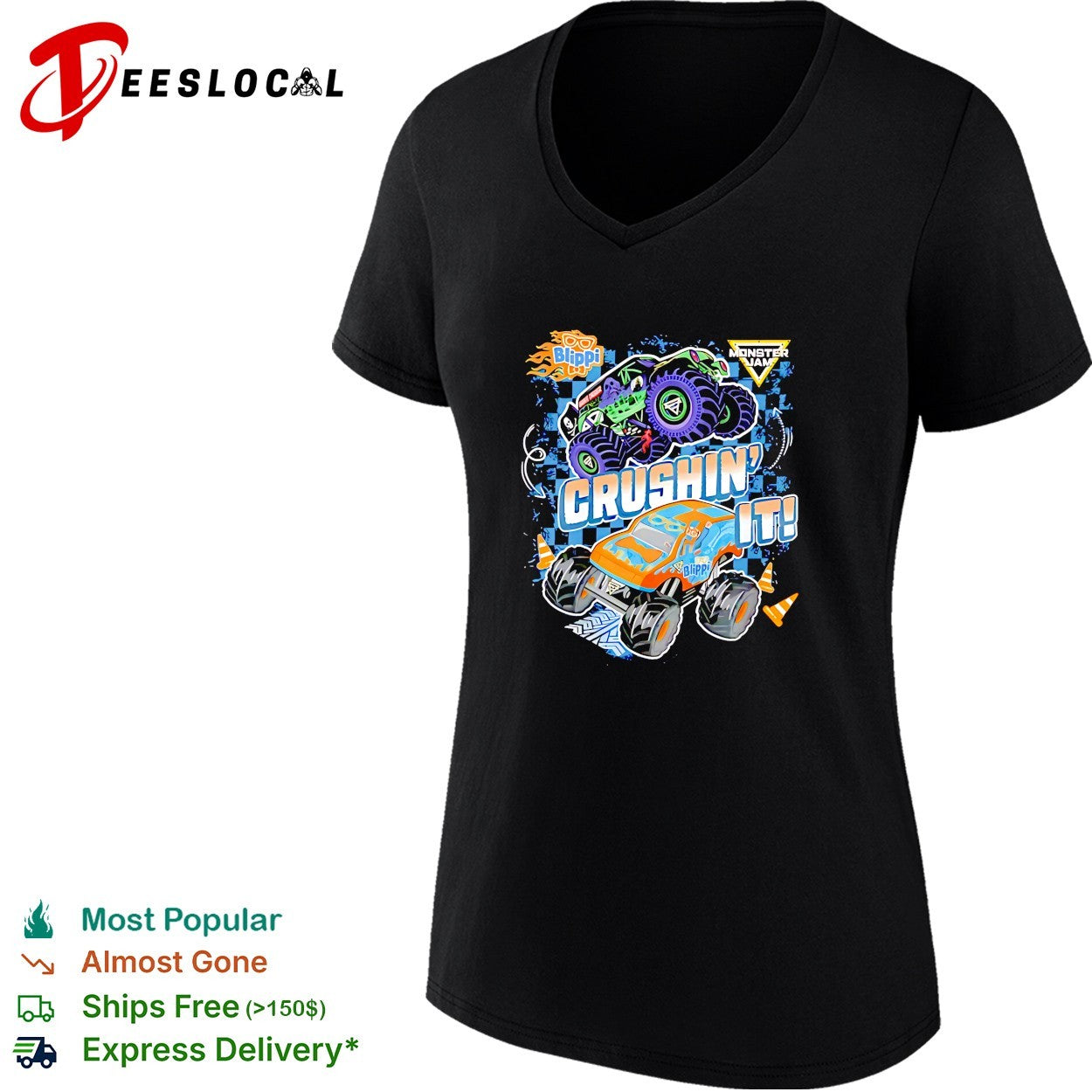 Blippi and Monster Jam Crushin It Grave Digger Monster Truck Officially Licensed shirt