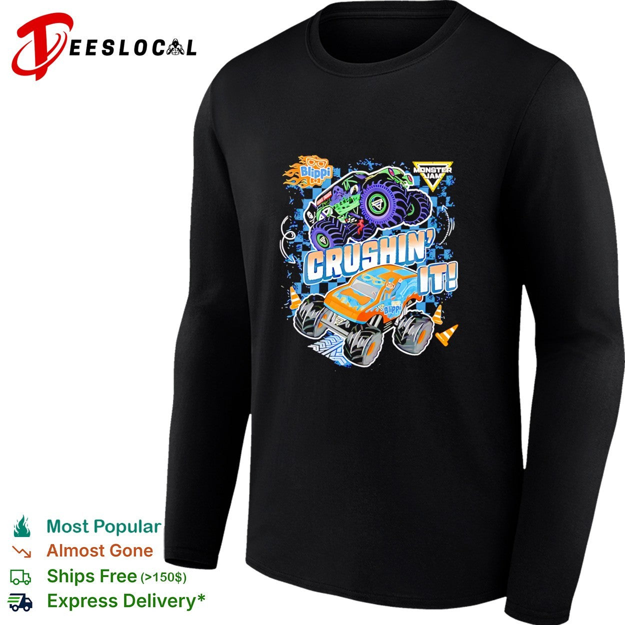 Blippi and Monster Jam Crushin It Grave Digger Monster Truck Officially Licensed shirt
