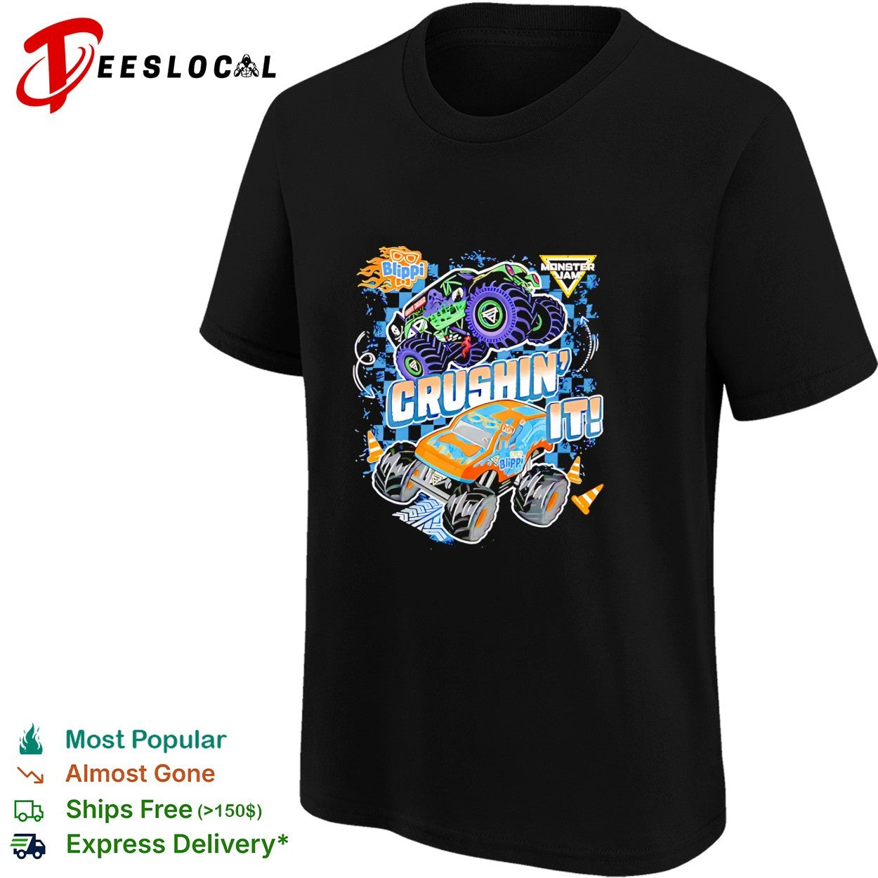 Blippi and Monster Jam Crushin It Grave Digger Monster Truck Officially Licensed shirt
