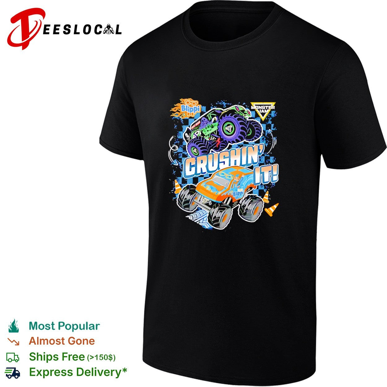 Blippi and Monster Jam Crushin It Grave Digger Monster Truck Officially Licensed shirt