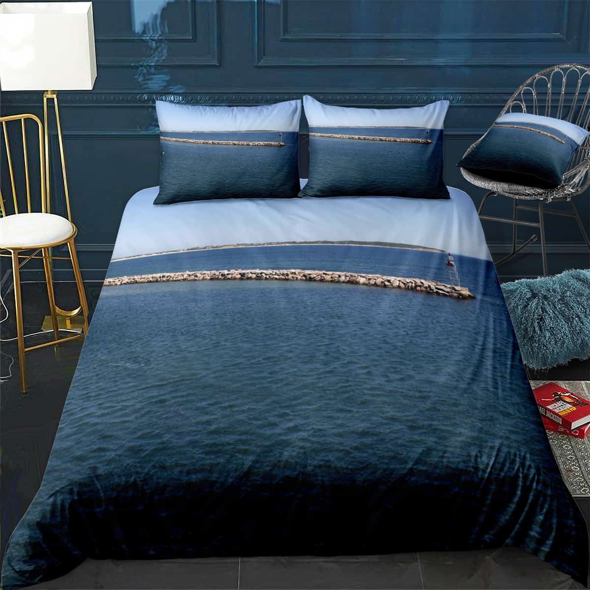 Block Island Rhode Beach M Bedding Set (Duvet Cover & Pillow Shams)