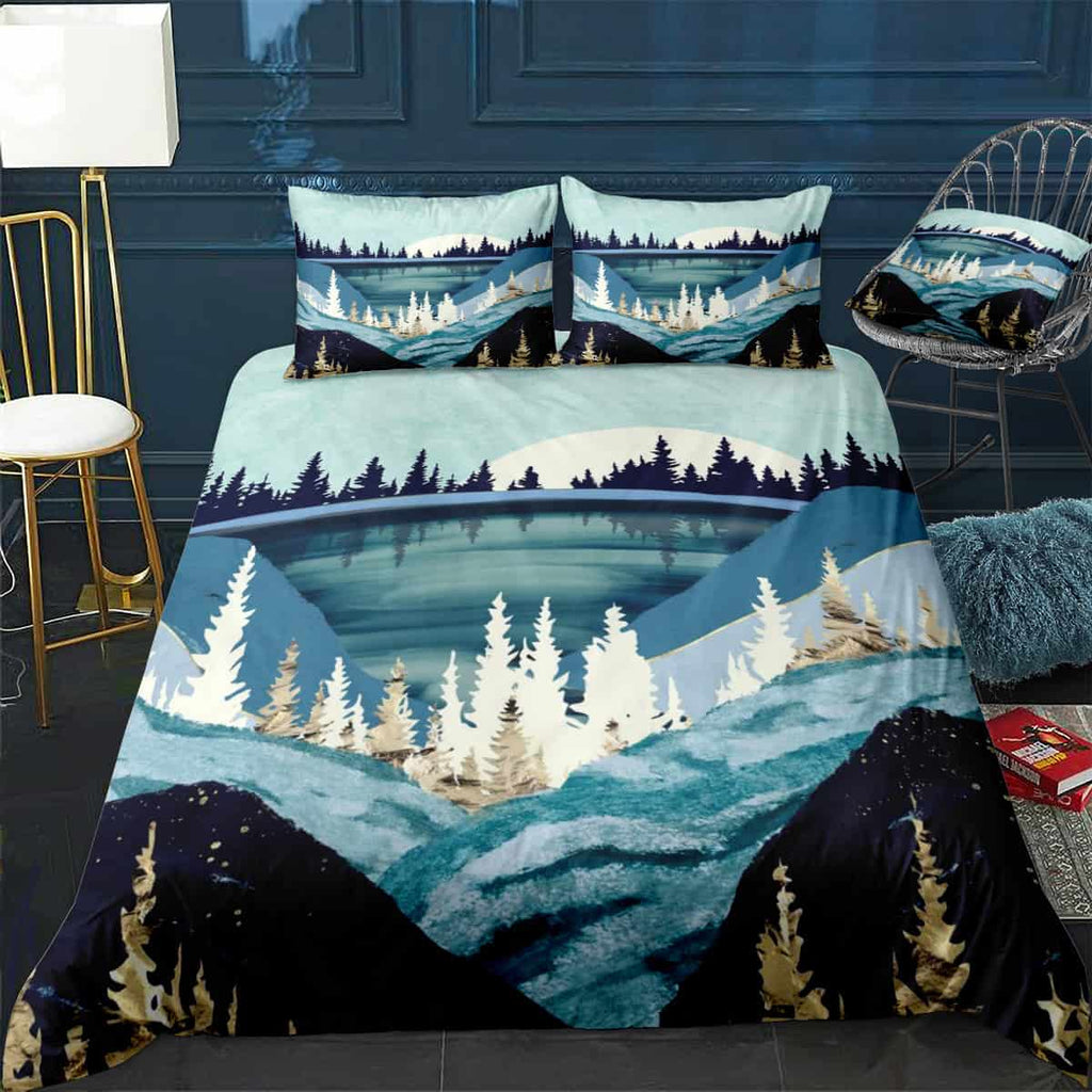 Blue Forest Lake Bedding Set (Duvet Cover & Pillow Shams)