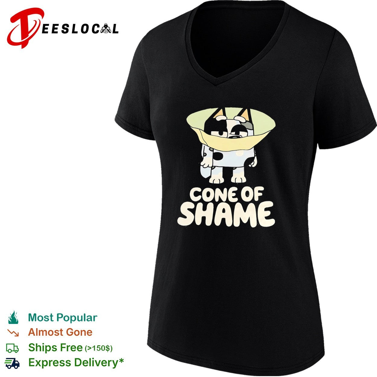 Bluey Cone of Shame Graphic Disney Cartoon Character Comedy shirt