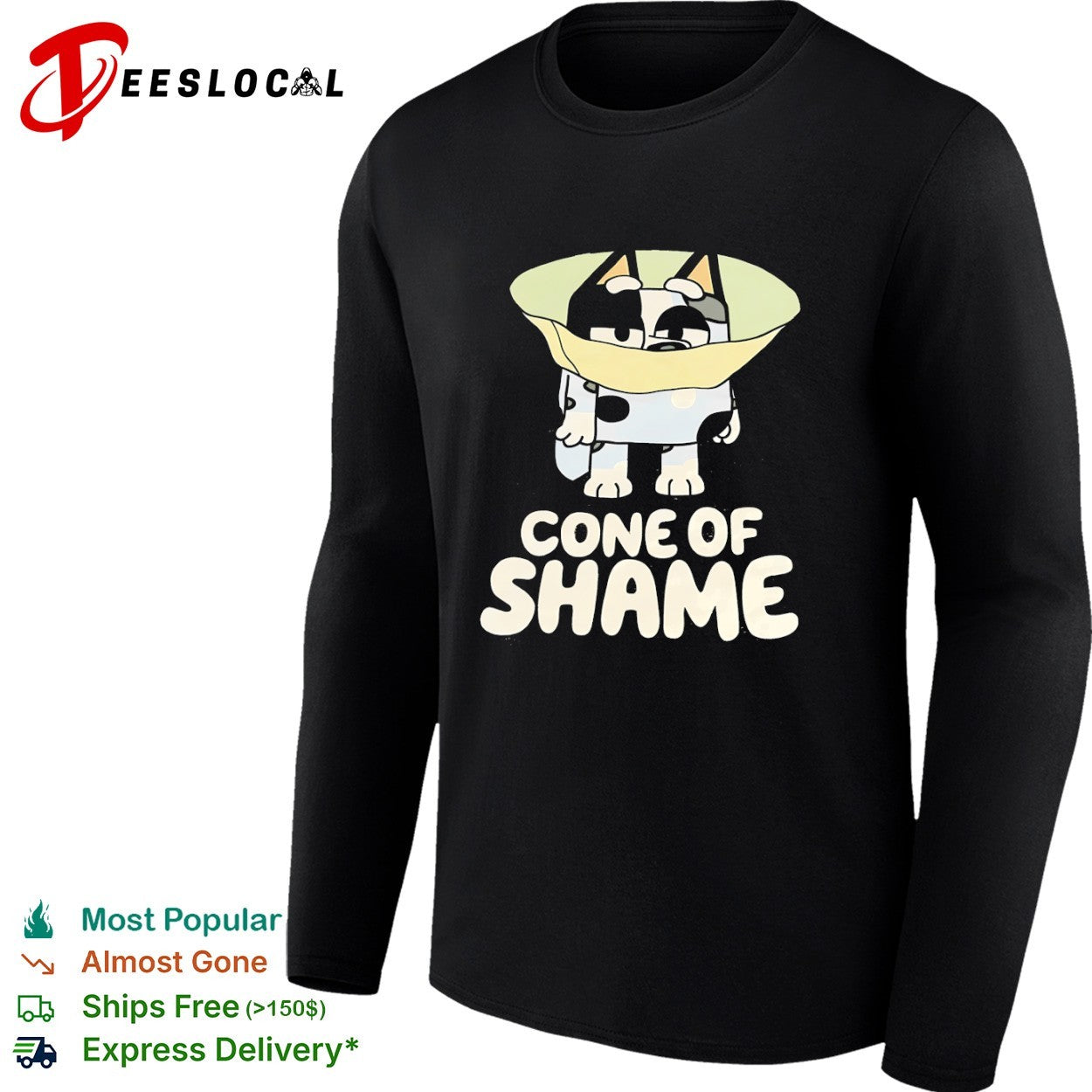 Bluey Cone of Shame Graphic Disney Cartoon Character Comedy shirt
