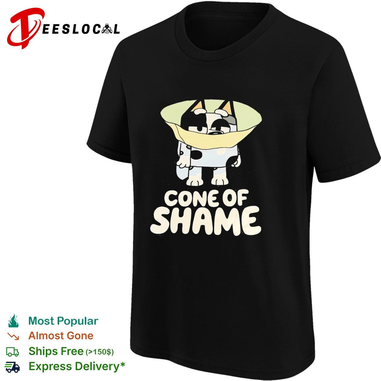 Bluey Cone of Shame Graphic Disney Cartoon Character Comedy shirt