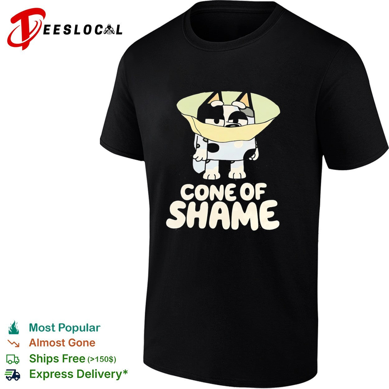 Bluey Cone of Shame Graphic Disney Cartoon Character Comedy shirt