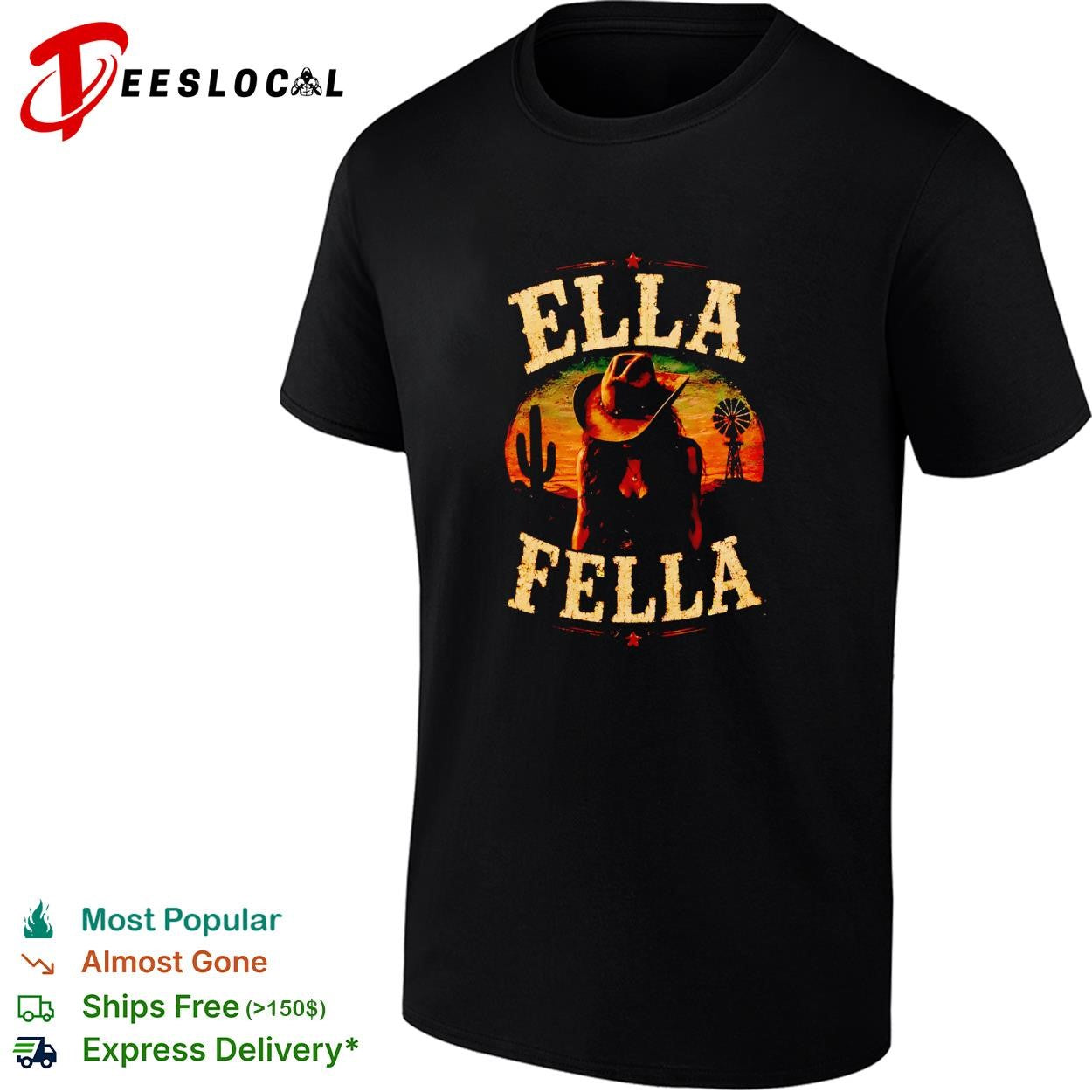 Ella Fella western desert sunset cactus windmill cowgirl ranch graphic shirt
