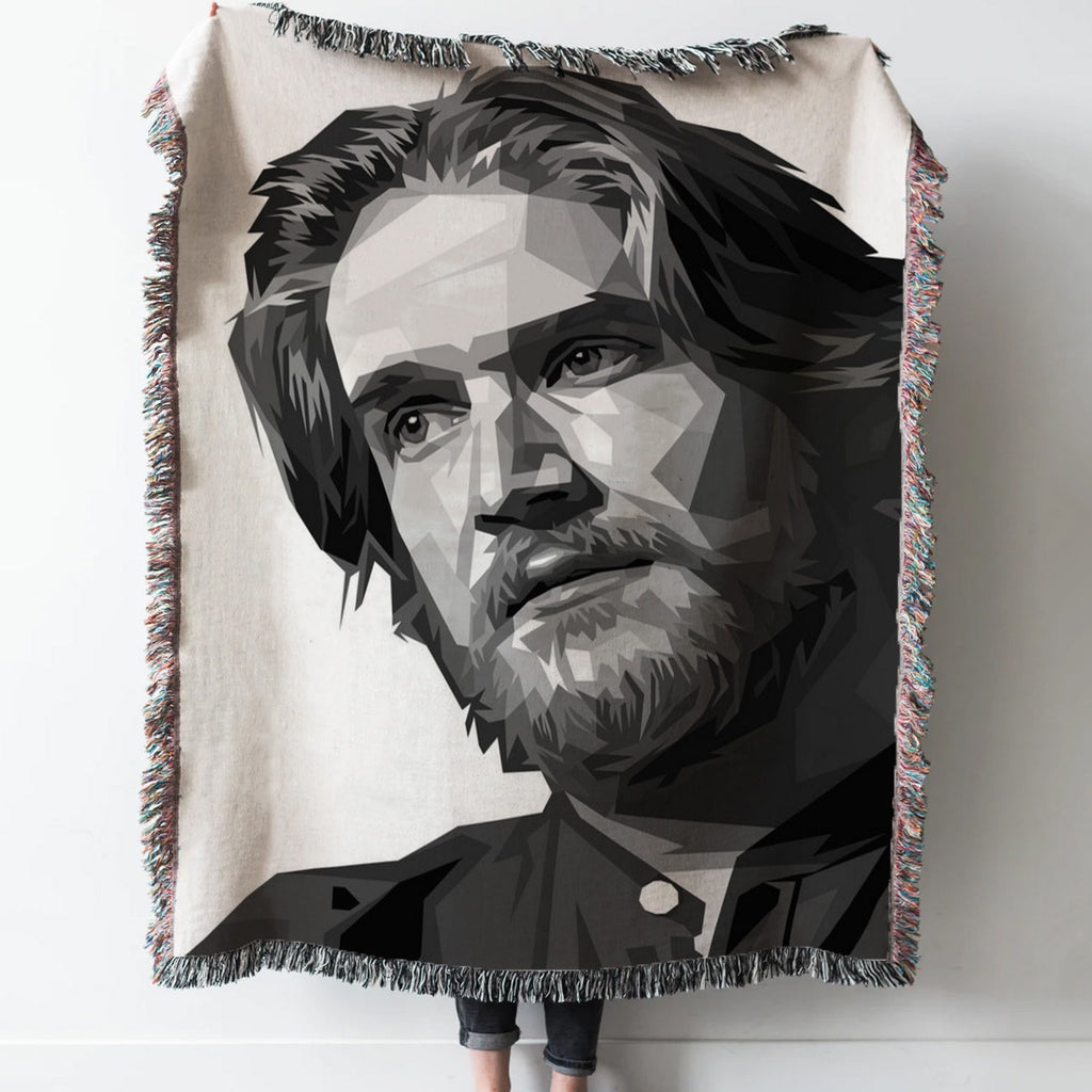 Bo Burnham Black and White Woven Tapestry Throw Blanket with Fringe