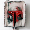 Boba Fett Graffitti Helmet Woven Tapestry Throw Blanket with Fringe