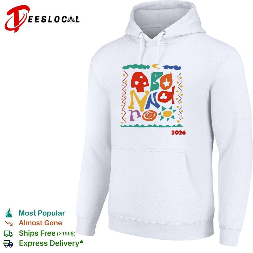 Bonnaroo Music Festival 2026 colorful folk art typography shirt