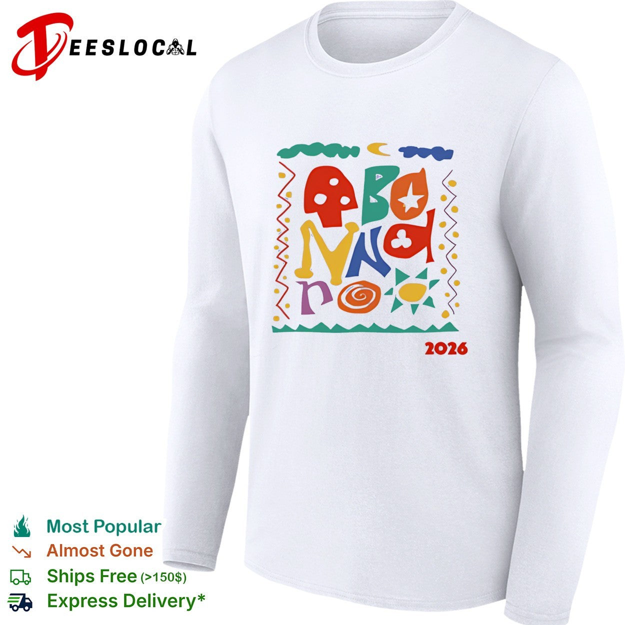 Bonnaroo Music Festival 2026 colorful folk art typography shirt
