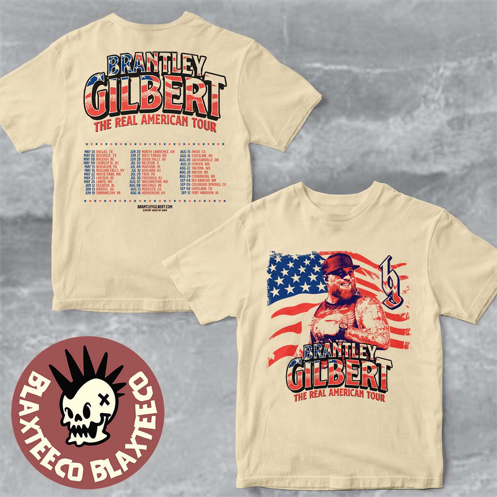 Brantley Gilbert The Real American Tour 2026 Schedule Dates Two Sided T-Shirt