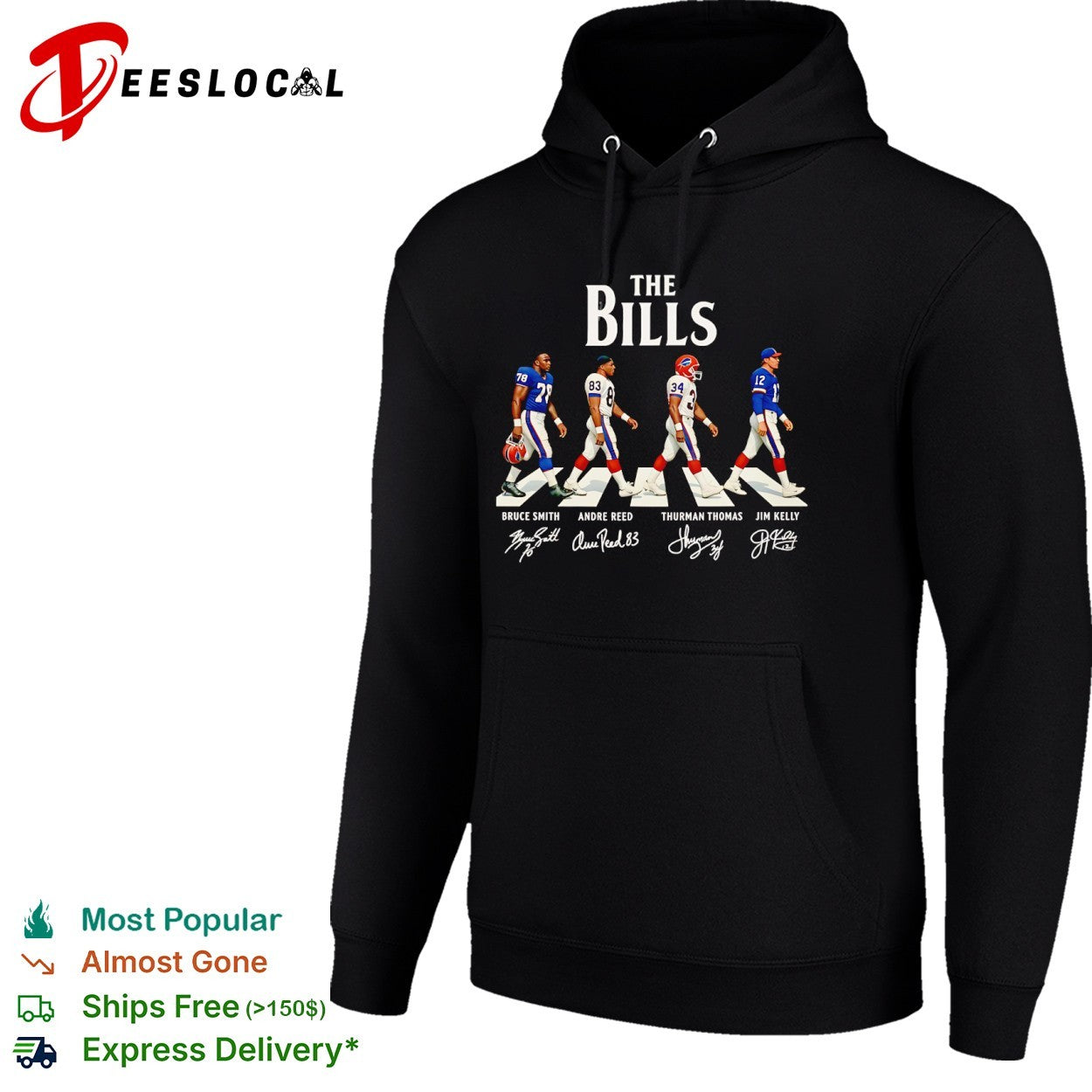 Bruce Smith Andre Reed Thurman Thomas Jim Kelly Buffalo Bills walking across shirt
