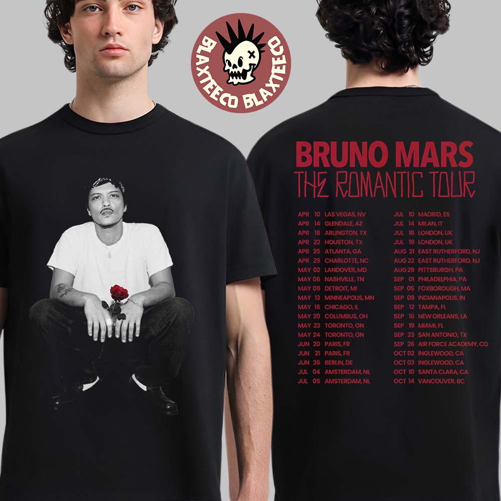Bruno Mars The Romantic Tour 2026 Merch Rose T-Shirt