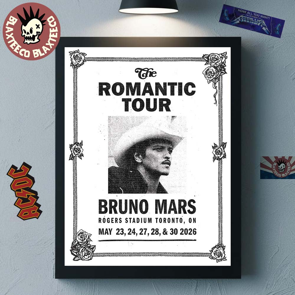 Bruno Mars The Romantic Tour 2026 Toronto Canada Gig Poster At Rogers Stadium From May 23 To 30 2026 Decor Poster Canvas