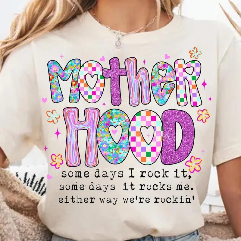 Brushstroke Motherhood Someday Rocks Coquette Bow Checkered Neon Mother Hood Funny Mom Sarcastic Mama Retro Sassy T-Shirts