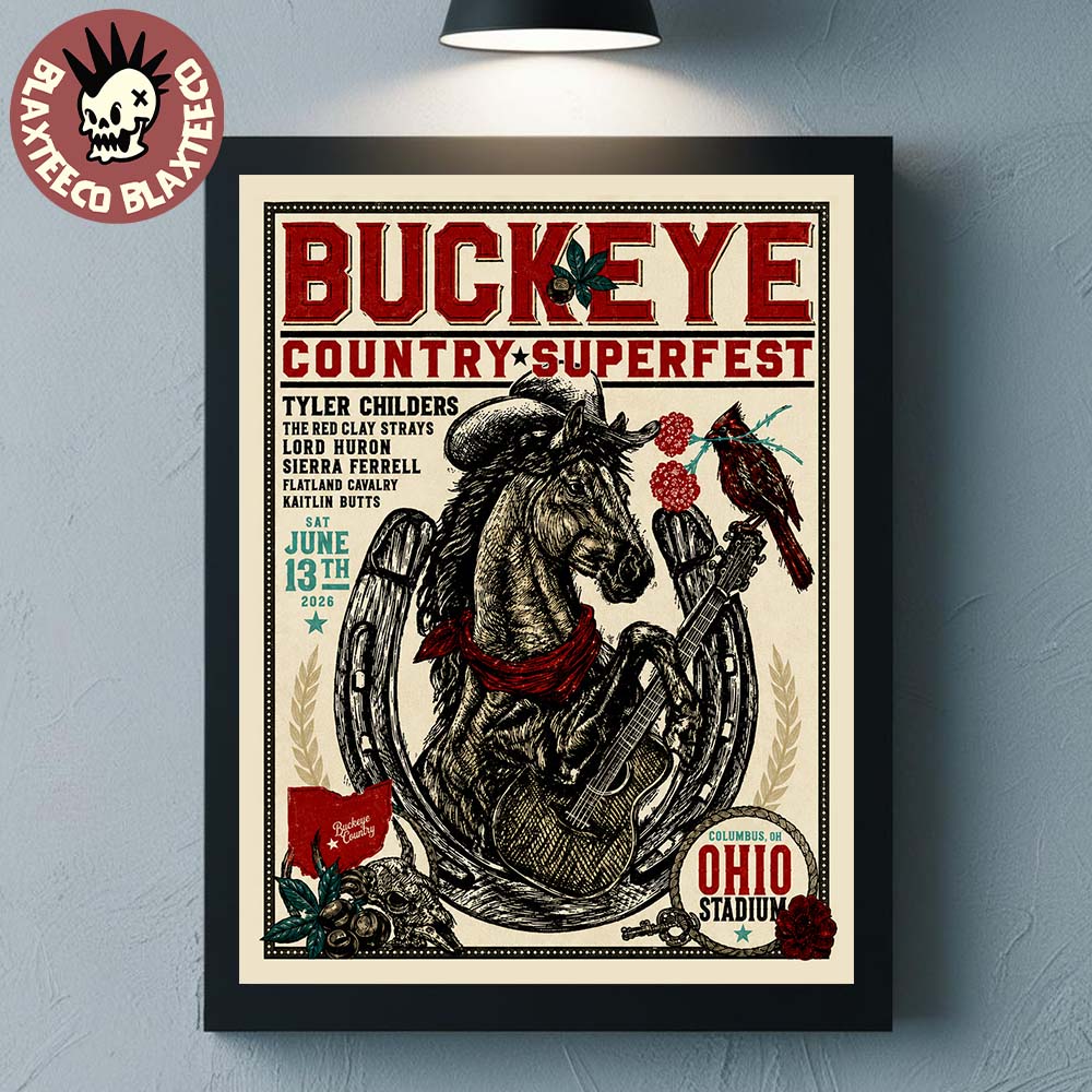 Buckeye Country Superfest 2026 Merchandise Exclusive Poster In Columbus Ohio At Ohio Stadium On June 13 2026 The Horse Holding Guitar Poster Canvas