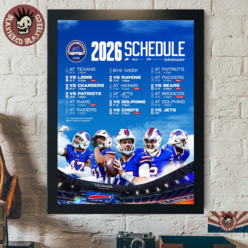 Buffalo Bills NFL 2026 Season Schedule All Kickoffs Home Decor Poster Canvas