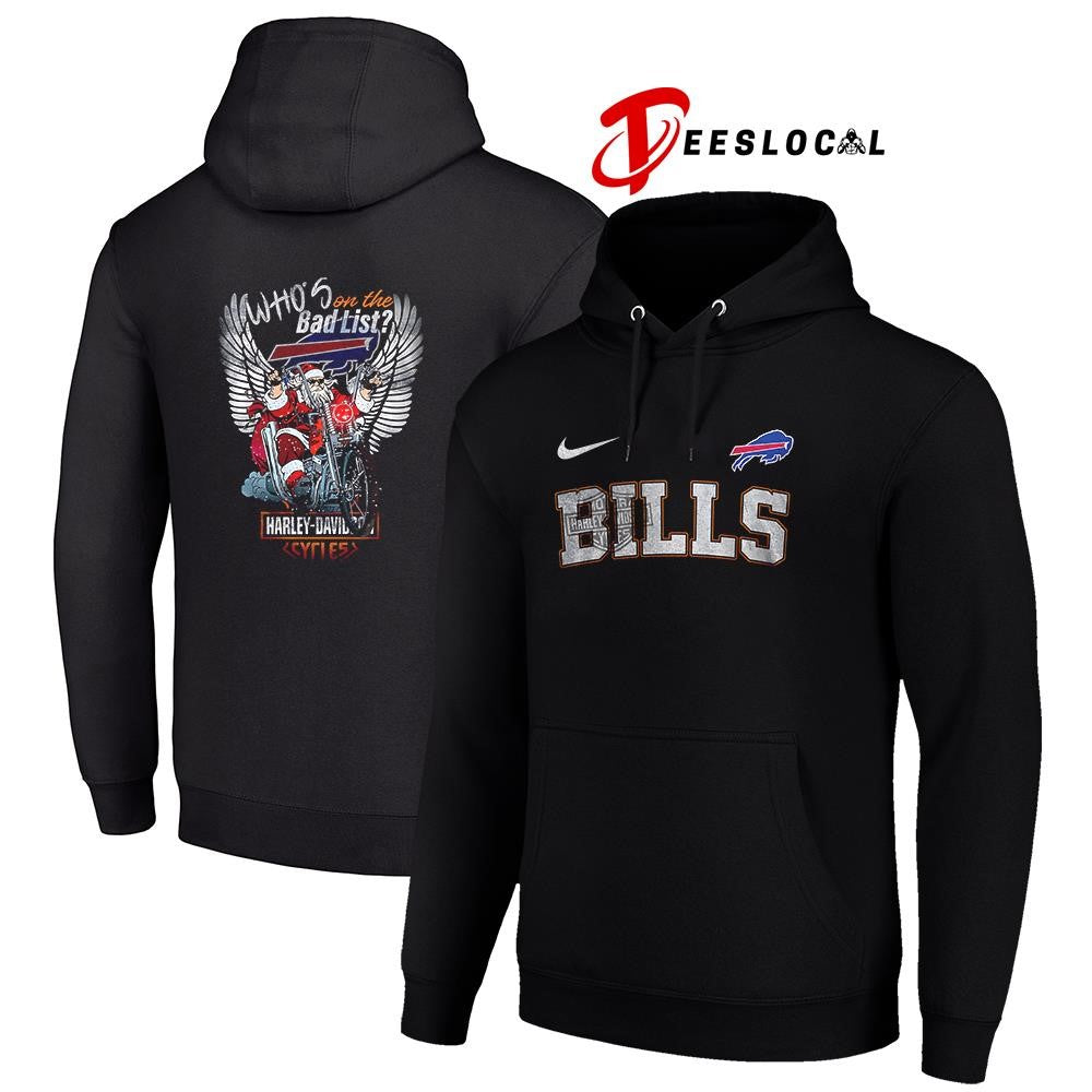Buffalo Bills x Harley Davidson Santa Claus who’s on the bad list graphic shirt