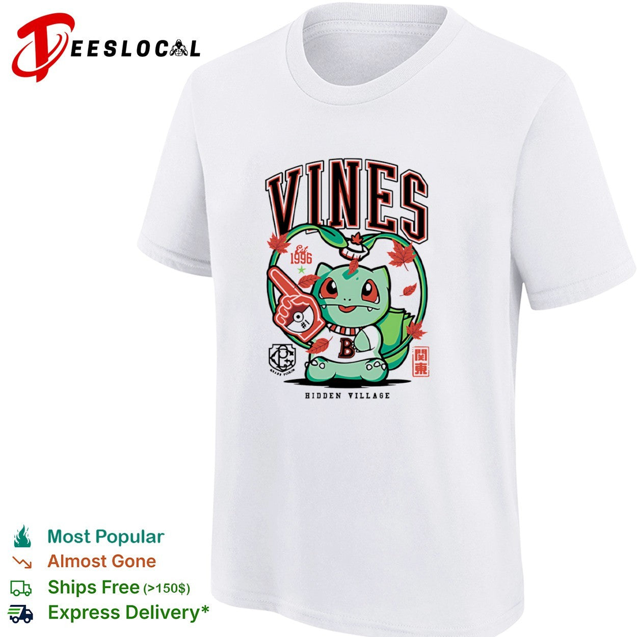 Bulbasaur Pokemon Vines Hidden Village Est 1996 Grass Poison Kanto shirt