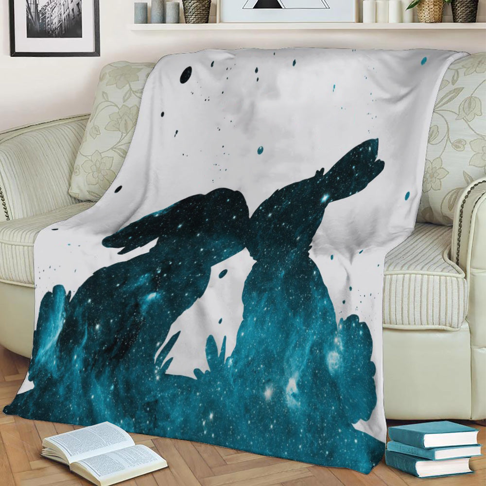 Bunnies in love Fleece Throw Blanket