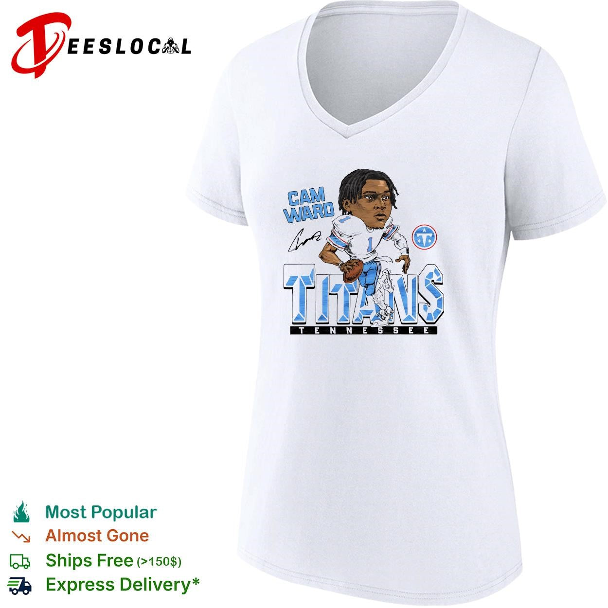 Cam Ward Tennessee Titans NFL quarterback caricature graphic shirt