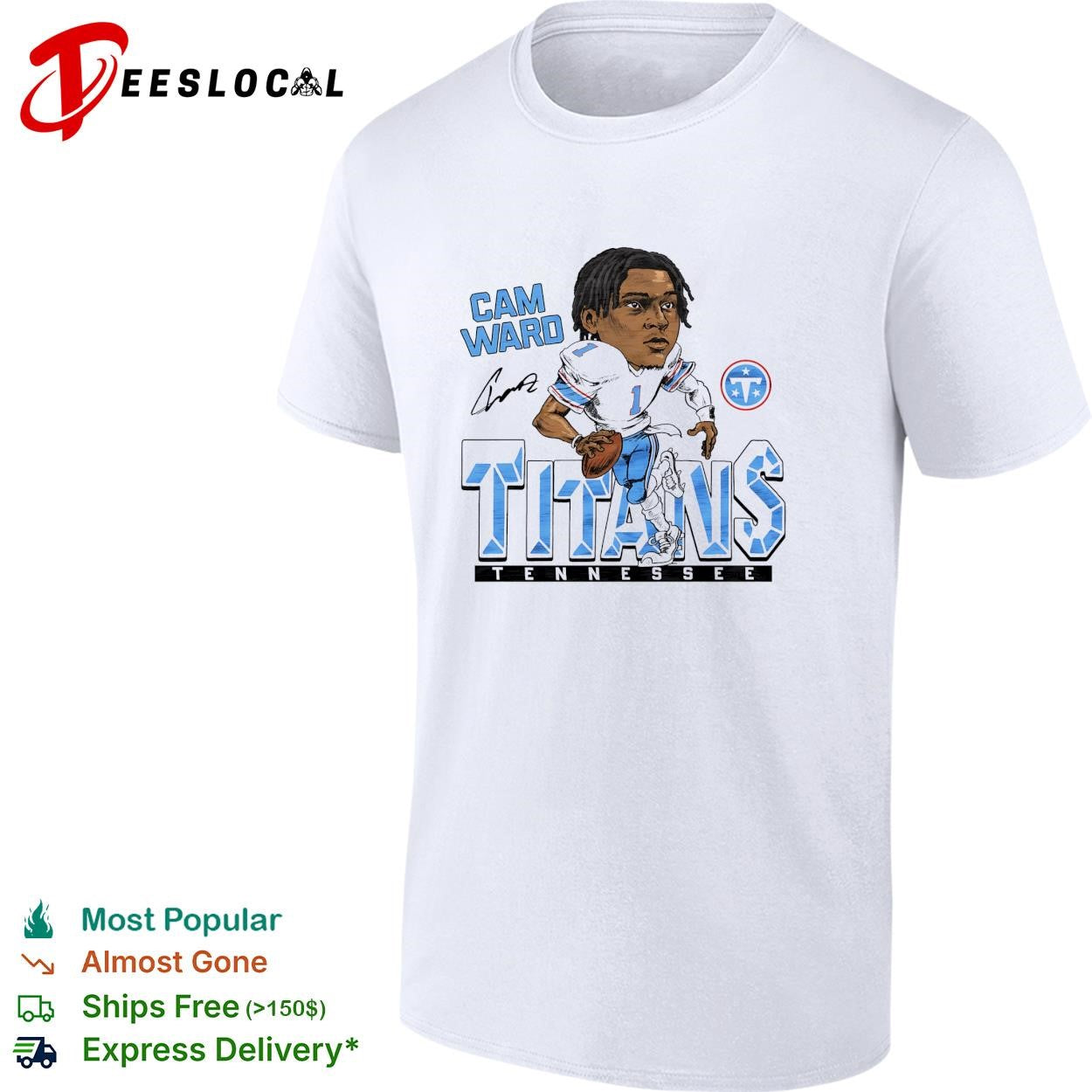 Cam Ward Tennessee Titans NFL quarterback caricature graphic shirt