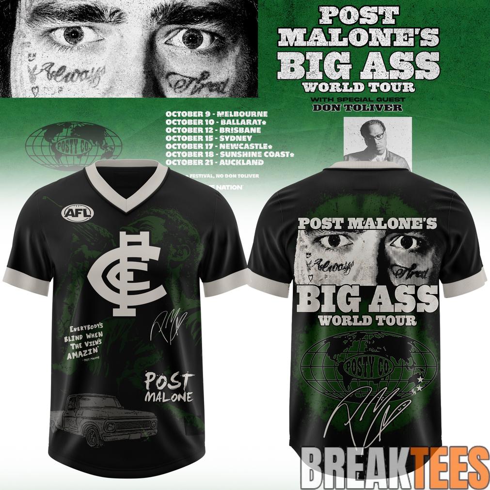 Carlton Blues Football x Post Malone Big Ass World Tour 2026 Football Jersey