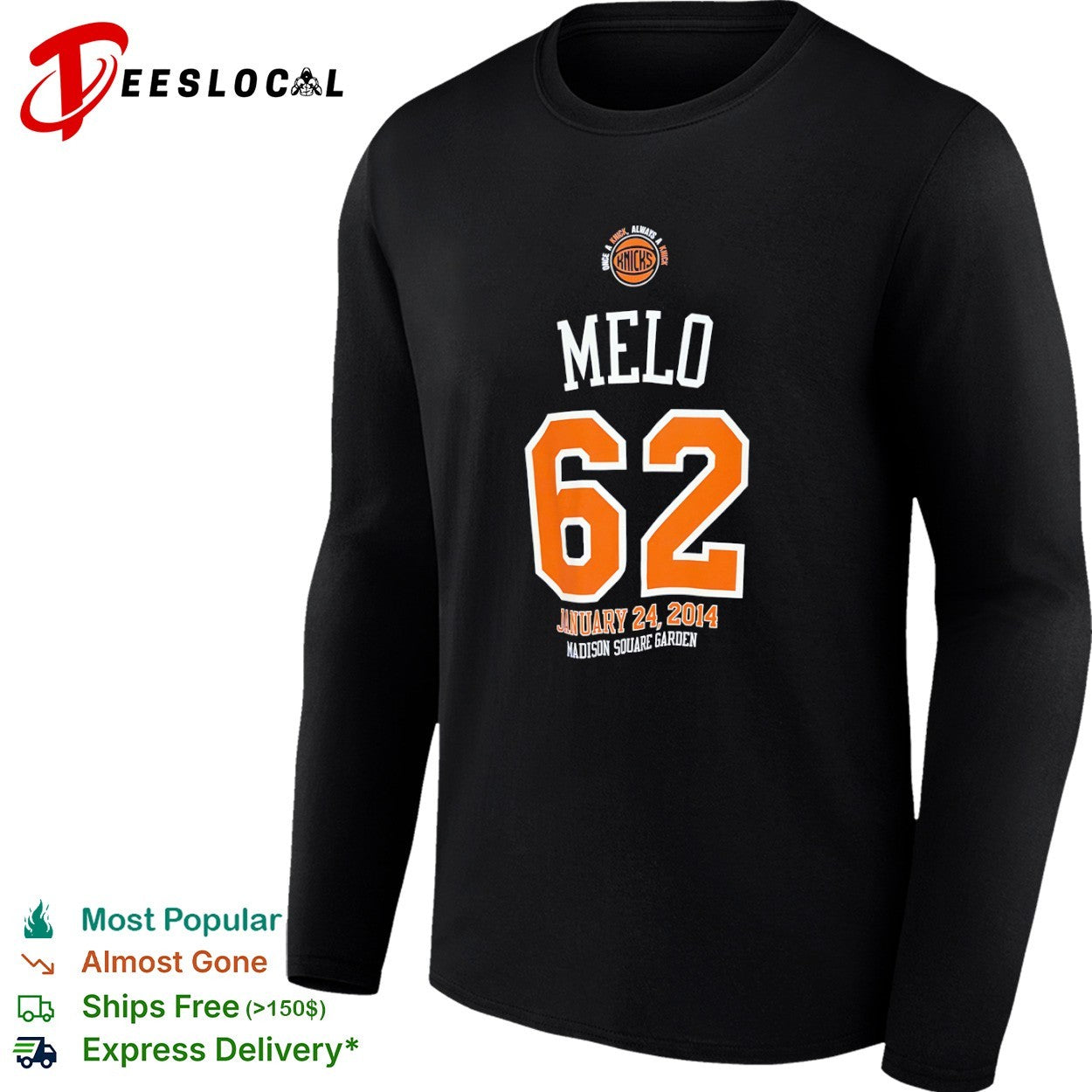 Carmelo Anthony 62 New York Knicks January 24 2014 shirt