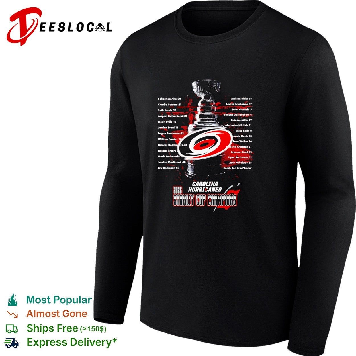 Carolina Hurricanes 2026 Stanley Cup champions full roster list shirt