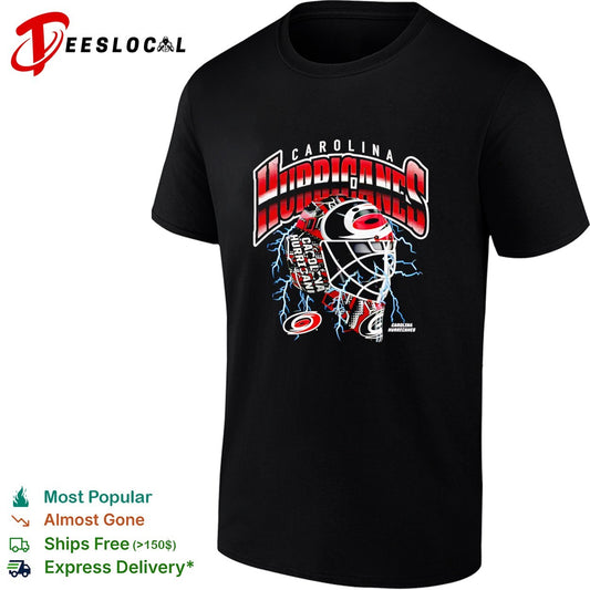 Carolina Hurricanes goalie mask lightning bolt arena 2026 champions bold art shirt