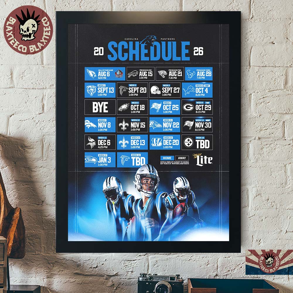 Carolina Panthers NFL 2026 Schedule All Kickoffs Home Decor Poster Canvas